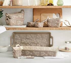 K50360 Temptations Temp-tations Floral Lace 14-piece Bake And Serve Set Taupe K50360 Temptations Temp-tations Floral Lace 14-piece Bake And Serve Set Taupe