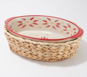 K50349 Temptations K50474 Temp-tations 3 Quart Oval Baker W Banana Grass Basket Red Casserole Dish K50349 Temptations K50474 Temp-tations 3 Quart Oval Baker W Banana Grass Basket Red Casserole Dish