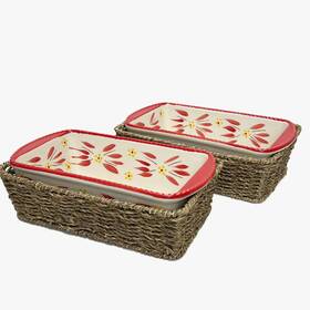 K50765 Temptations Temp-tations Old World Set Of 2 Loaf Pans In Baskets Red
