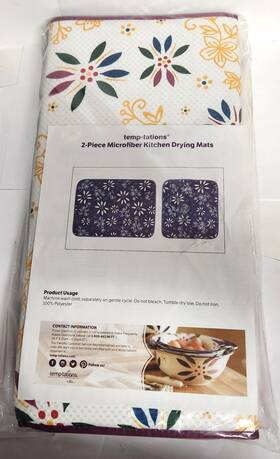 K51221 Temptations Temp-tations Drying Mat Set Of 2 Microfiber Kitchen Dish Multicolor