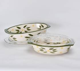 K52070 Temptations Temp-tations Old World Set Of 2 Oval Bakers With Glass Lids Green