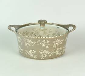 K57668 Temptations Temp-tations Floral Lace 2- Quart Baker With Glass Lid Taupe