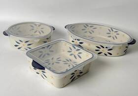 K60438 Temptations Temp-tations Casserole Dish Set 3 Quart Oval Baker 2 Round 8x8 Blue