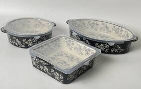 K60439 Temptations Temp-tations Casserole Dish Set 3 Quart Oval Baker 2 Round 8x8 Black K60439 Temptations Temp-tations Casserole Dish Set 3 Quart Oval Baker 2 Round 8x8 Black