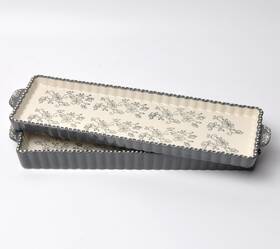 K63862 Temptations Temp-tations Tart Pan Lid-it Cover Slim Serving Tray Floral Lace Gray