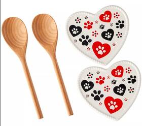 K95115 Temptations Temp-tations Seasonal Set Of 2 Figural Spoon Rest With Pawfetti