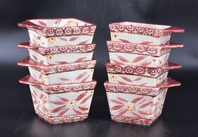 Kfi-712696 Temptations Set Of 8 Stoneware Square Ramekins Old World Cranberry 10 Oz