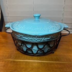 Kfi-735069 Temptations Temp Tations By Tara Vintage Grace Round Baker Casserole Aqua Blue 2 Quart W Rack