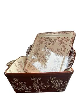 Kfi-735076 Temptations By Tara Red Floral Lace Baking Dish With Serving Tray 2.0 Quart 8x8 Kfi-735076 Temptations By Tara Red Floral Lace Baking Dish With Serving Tray 2.0 Quart 8x8