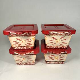 Kfi-735474 Temptations Lot Of 4 Bakeware Old World Red 10 Oz Ramekin Baking Dish With Lids Kfi-735474 Temptations Lot Of 4 Bakeware Old World Red 10 Oz Ramekin Baking Dish With Lids
