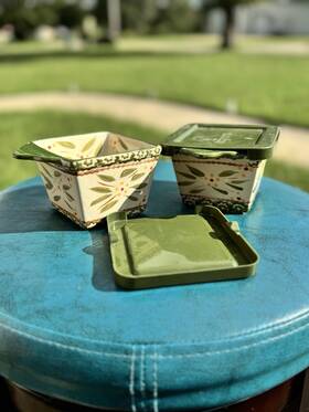 Kfi-xng-762139 Temptations Set 2 By Tara Old World Green Ramekins 10oz Square Dishes Rack Caddy