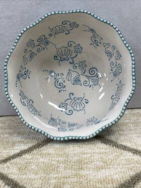Kfi-xng-814172 Temptations Temp-tations By Tara Floral Lace With Shells 24oz Teal Blue White Bowl