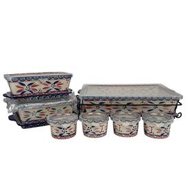 Kfi-xng-847586 Temptations Temp-tations Presentable Ovenware By Tara Old World Blue And Red With Lids 18pc