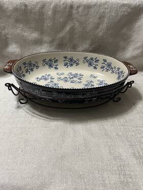 Kfi-xng-939403 Temptations By Tara Blue Floral Lace Baking Dish 3.5 Quart With Wire Rack