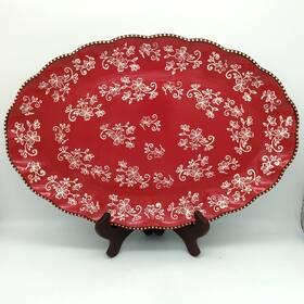 Kfi-xng-941586 Temptations By Tara Red Floral Lace Oval Serving Platter Tray 18.5 Inch Ruffled