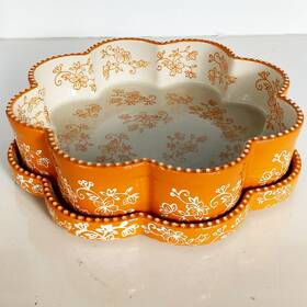Kfi-xng-952472 Temptations Temp-tations Retired Orange Floral Lace 9 Inch Baker W Lid Casserole Baking Dish