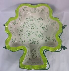 Kfi-xng-952782 Temptations Green Floral Lace Shamrock Bowl Casserole Baking Dish W Rack 1.75 Qt