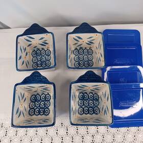 Kfl-712696 Temptations Set Of 4 Old World Blue 10 Oz Square Ramekins With Lids Kfl-712696 Temptations Set Of 4 Old World Blue 10 Oz Square Ramekins With Lids