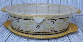 Kpi-725556 Temptations Old World Yellow Oval 2 Quart Bake Casserole Dish With Lid And Serving Plate