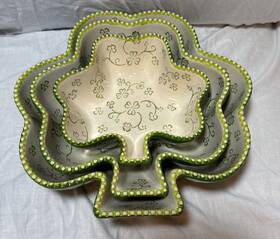 Pp-sq-952377 Temptations Temp-tations By Tara Ceramic Floral Lace Shamrock Nesting Baking Dishes Set 3