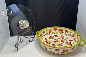 Ppp-hld-277668 Temptations By Tara 3 Quart Fall Season Round Baker With Lid Casserole- Autumn-acorns