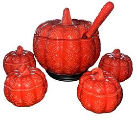 Ppp-hld-833241 Temptations Temp-tations By Tara Old World 4- Quart Embossed Orange Pumpkin 4 Blowls And Ladel