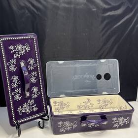 Ppp-hld-899005 Temptations Purple Floral Lace Loaf Pan 1.75 Quart 2 Lids And Drip Tray Read