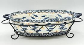 Ppp-jn-720683 Temptations Temp-tations Old World Blue 2.5 Quart Casserole Baking Dish Decorative Rack And Lid