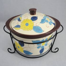 Ppp-jn-722338 Temptations Compliments Floral 1 Quart Casserole Dish Lid Trivet Wire Rack 4 Pc Set