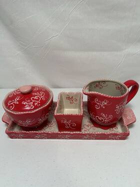 Ppp-jn-tt000791 Temptations Temp-tations By Tara 5 Pc Floral Lace Red Serving Set