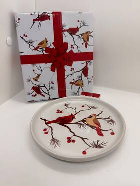 Ppp-ld-340574 Temptations Temp-tations By Tara Two Red Cardinal Berry Branch Seasonal Winter Shallow Plate