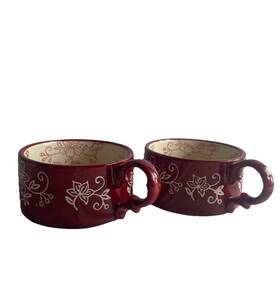 Ppp-so-845684 Temptations By Tara Floral Lace 2 Soup Cups Mugs Red 8 Oz Pattern Oven Safe Ppp-so-845684 Temptations By Tara Floral Lace 2 Soup Cups Mugs Red 8 Oz Pattern Oven Safe