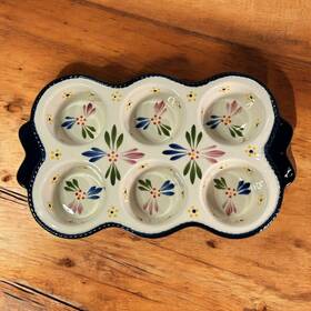 Ppp-sq-278297 Temptations By Tara Old World Blue Hand Painted Ceramic 6 Muffin/cupcake Pan