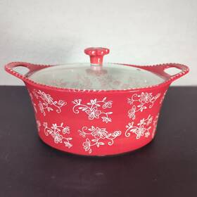 Ppp-sq-351896 Temptations Temp-tations Ovenware By Tara Floral Lace 2 Quart Red Glass Lid