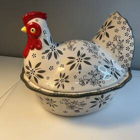 Ppp-sq-471734 Temptations Temp-tations By Tara Large Rooster Chicken Baker Gray Floral 3 Qt