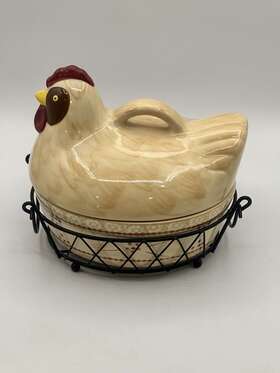 Ppp-sq-702166 Temptations Ovenware By Tara 1 Quart Hen Baker Server With Wire Basket Trivet