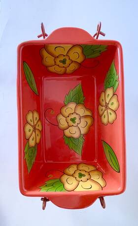 Ppp-sq-756424 Temptations Ovenware Inch Poppy Passion 1.5 Quart Rectangle Bake Dish With Carry Rack