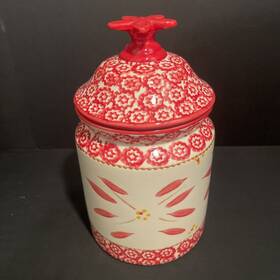 Ppp-sq-778830 Temptations By Tara Old World Canister Cranberry Red 10 In X 6 Inch Preowned