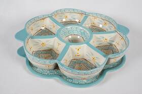Ppp-sq-811868 Temptations Temp-tations By Tara Old World Confetti Teal Blue Divided Serving 2 Pcs Set