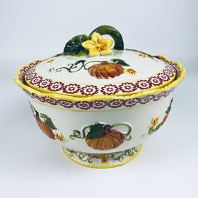Ppp-sq-860427 Temptations Temp-tations By Tara Old World Pumpkin Patch Fall Harvest 3 Quart Bowl W Lid