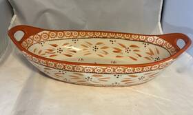 Temptations Ppp-sq-868962 By Tara Old World Orange Oval Canoe Bakeware With Tab Handles