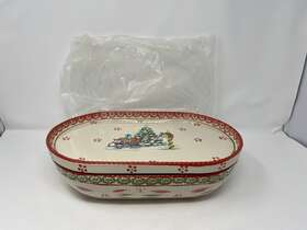 Ppp-sq-941591 Temptations Temp-tations By Tara Old World Christmas Scene Serving Tray 3 Quart Bowl Lid New