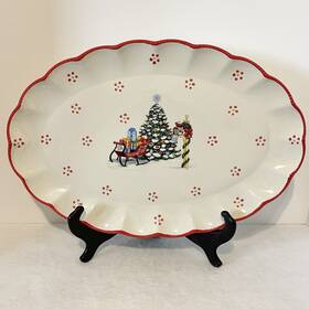 Ppp-sq-941615 Temptations Old World Holiday Sleigh Oval Serving Platter 16x9 Inch Tree Mailbox Red
