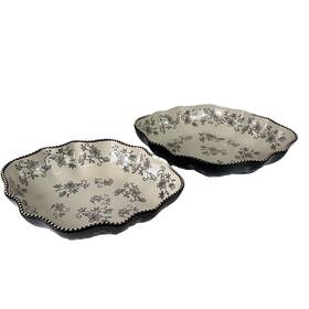 Ppp-sq-944575 Temptations Set Of 2 Oblong Nesting Bowls Black And White Floral Lace 1.5 Qt