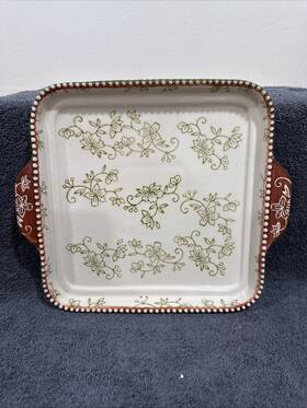 Ppp-sq-949450 Temptations Floral Lace Green 9 Inch Square Serving Dish Platter