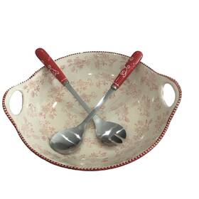 Ppp-sq-955187 Temptations Temp-tations By Tara Floral Lace Ovenware Serving Bowl W Utensils