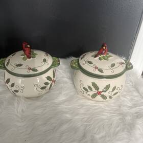 Ppp-yt-736679 Temptations Set 2 Temp-tations By Tara Cardinal Holly Covered Soup Bowl Crock With Lid 18 Oz