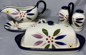 Ppp-yy-751670 Temptations By Tara Old World Vivid Blue Butter Dish Gravy Boat Salt Pepper 7pc
