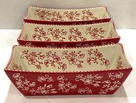 Qf-493110 Temptations Set Of 3 Temp-tations By Tara Red Floral Lace Rectangle Baker Dish 9 Inch X 4 - Euc