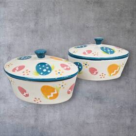 S206709 Temptations Set Of 2 Easter Egg Hunt 10 Oz Small Casserole Dish W Lids